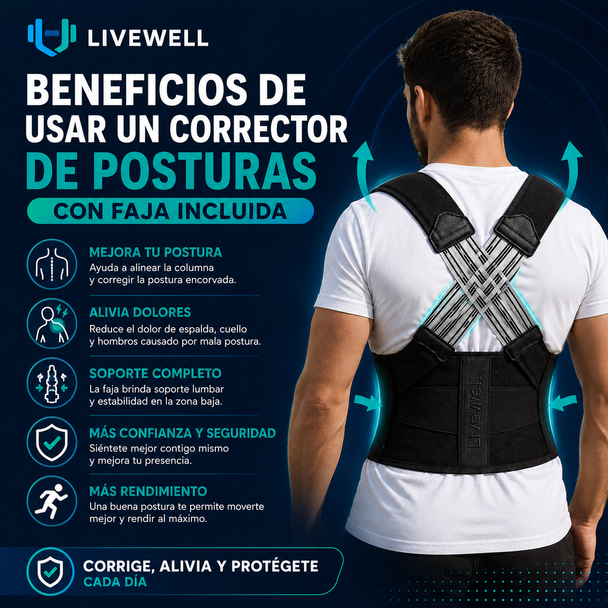 Corrector de Postura Ergonómico – Mejora tu postura y reduce la tensión diaria LiveWell